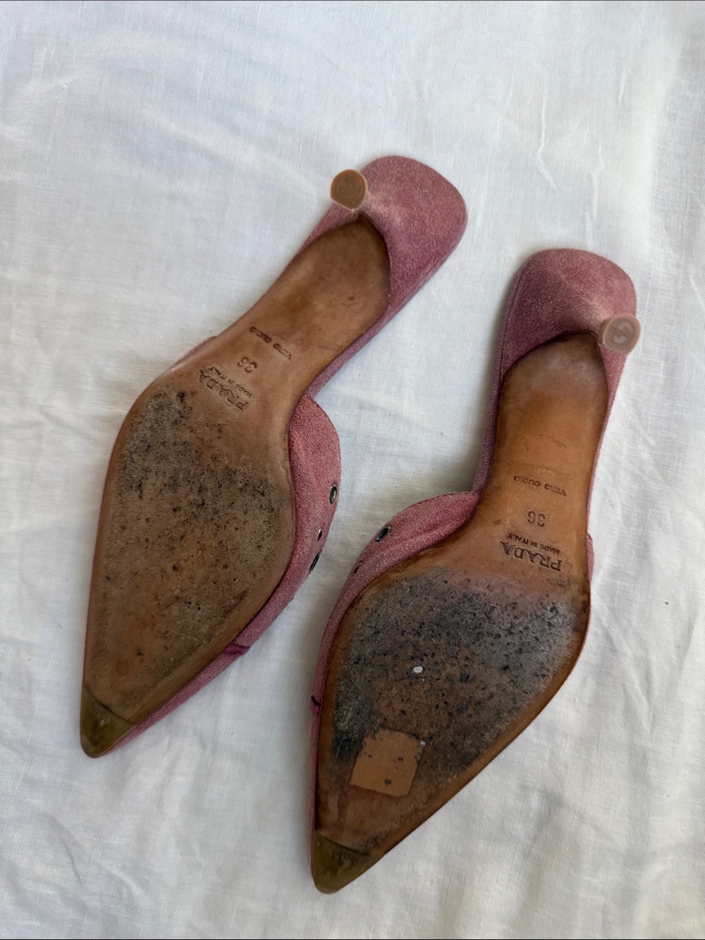 Prada Rose Pink Suede Pointed Mules with Grommet Detail - Picture 4 of 5